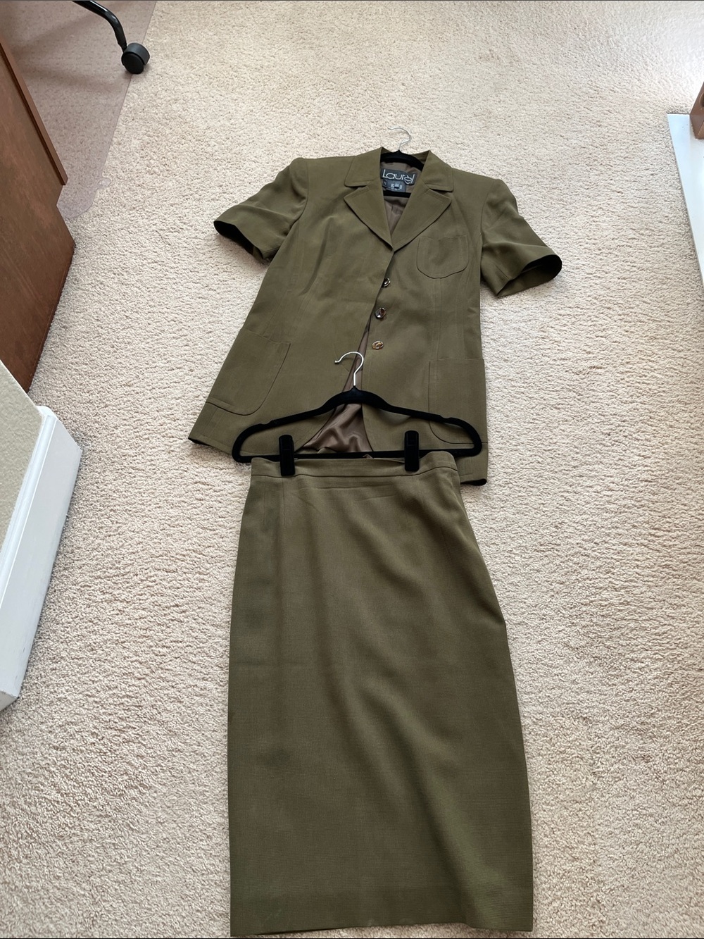 Olive Green Short Sleeve Blazer & Skirt Suit Set